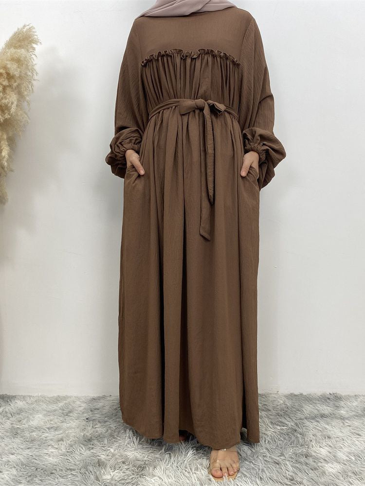 Loose sleeve long robe dress with side pockets