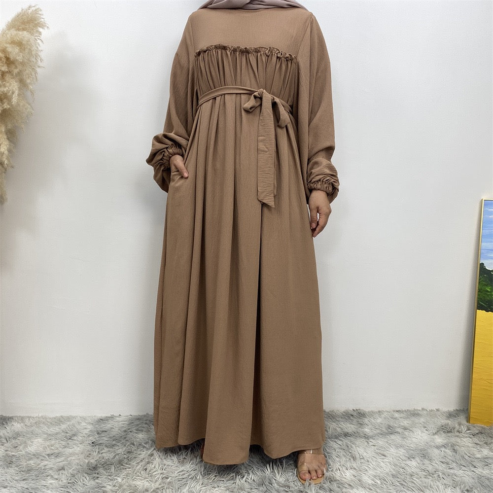 Loose sleeve long robe dress with side pockets