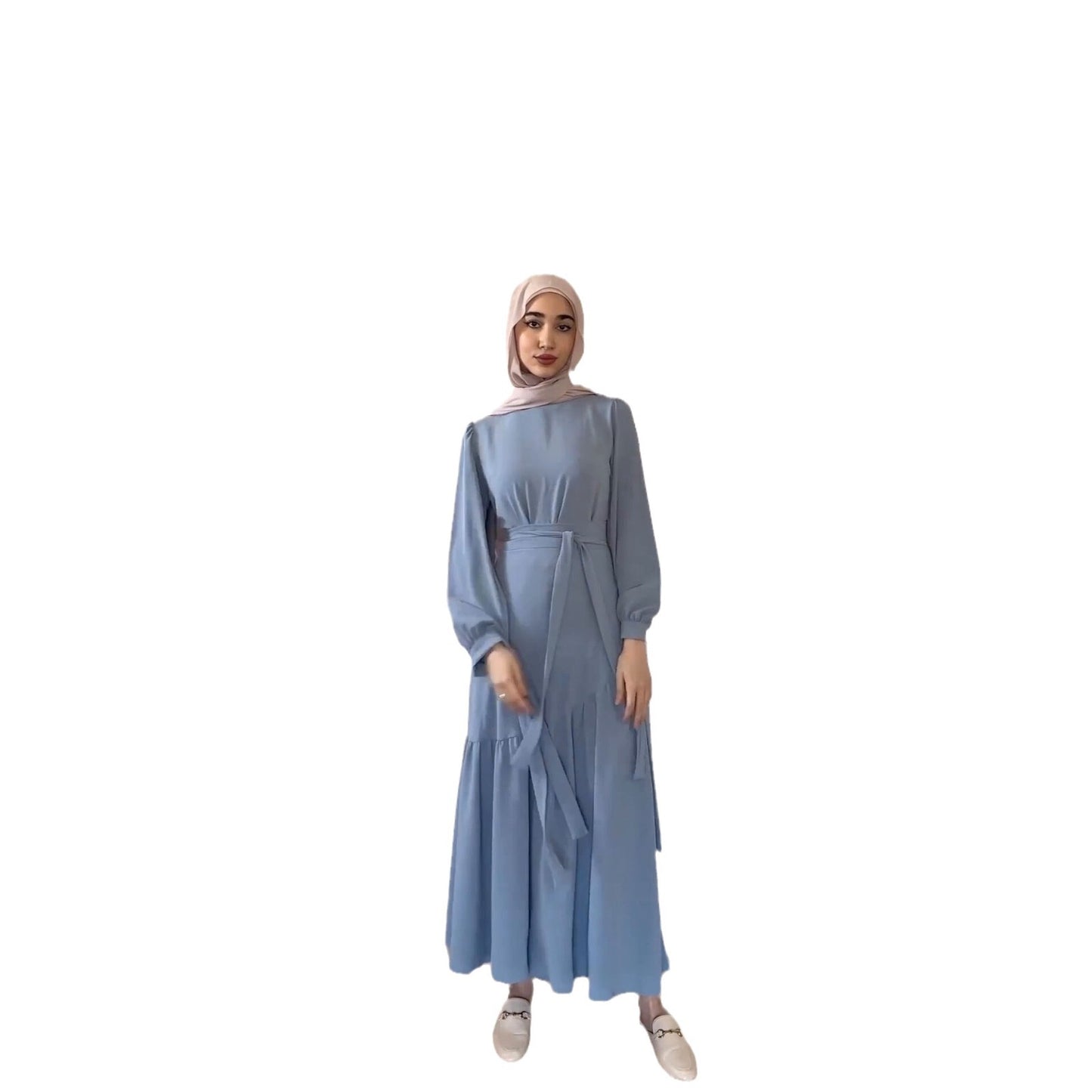 Muslim Dubai Spring Long Sleeve Laced Half Body Dress