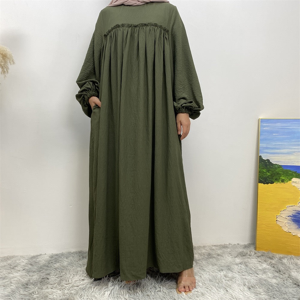 Loose sleeve long robe dress with side pockets