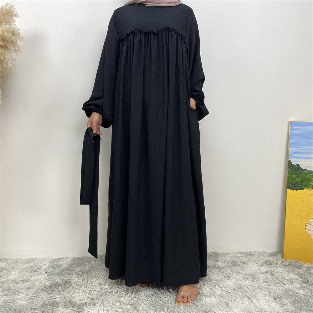 Loose sleeve long robe dress with side pockets