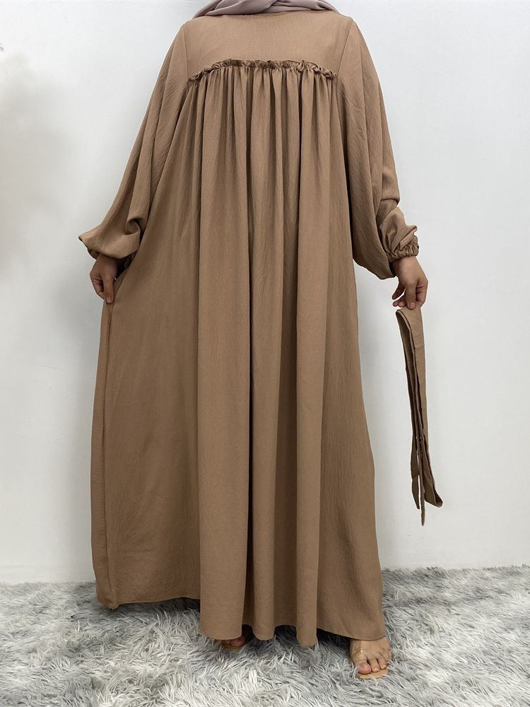 Loose sleeve long robe dress with side pockets