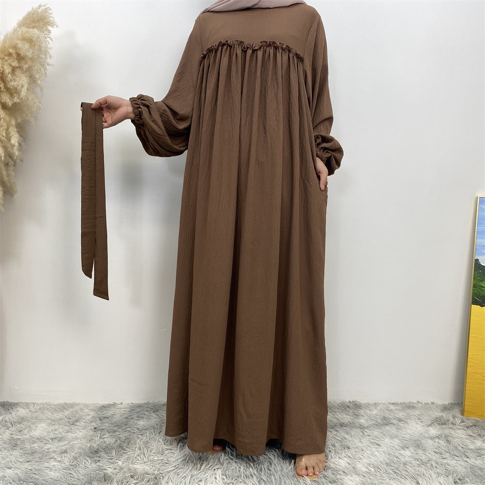 Loose sleeve long robe dress with side pockets