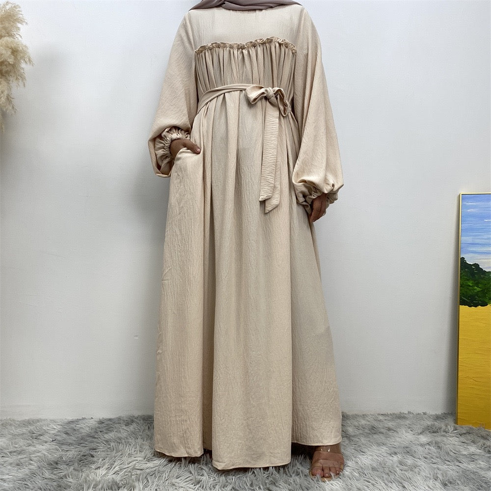 Loose sleeve long robe dress with side pockets