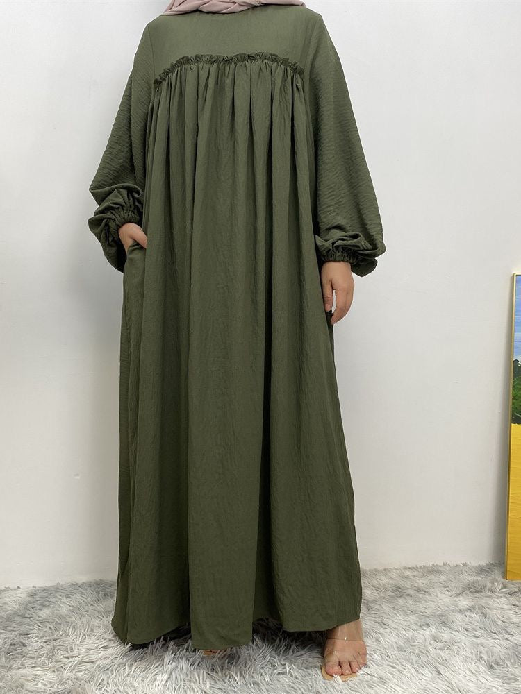 Loose sleeve long robe dress with side pockets