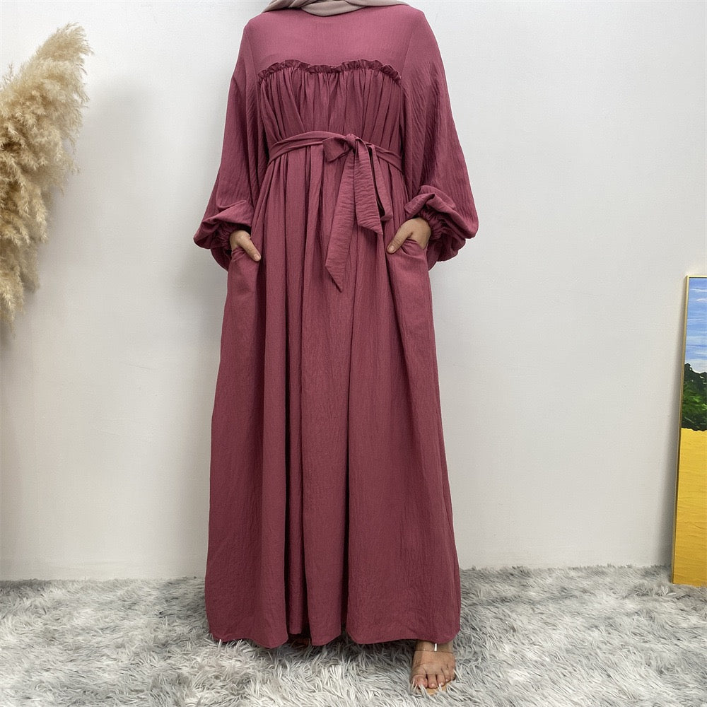 Loose sleeve long robe dress with side pockets